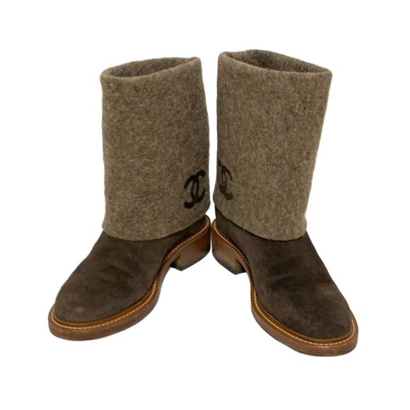 CHANEL - Dark Brown Brown Suede Wool Women's Boots 624-050925 - Picture 2 of 8